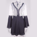 TIY Clothing Sexy Low-Cut V-Neck Backless Lace Stitching Black And White Dress TIY