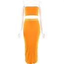 TIY Clothing Sexy Women Solid Color Tube Top Side-slit Tight Dress Set TIY