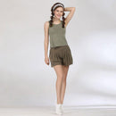 TIY Clothing Sleeveless Hollow Design Tank Top Pleated Shorts Contrast Sports Set TIY