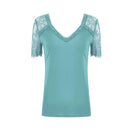 TIY Clothing Solid Color Lace Short-sleeve Patchwork Casual V Neck T-shirt TIY