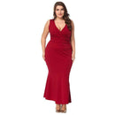 TIY Clothing Solid Color Women Sleeveless Surplice Pattern V Neck Plus Size Evening Party Dress TIY