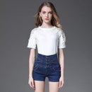 Summer Casual Solid Color Good Stretch High-waisted Buttoned Denim Shorts