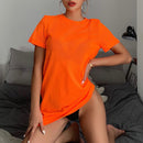 TIY Clothing Summer Sexy See-through Mesh Neon Color Loose Pattern Short-sleeve Tee TIY