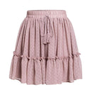 Sweet Women Pink Color Frilled Design Pleated Swing Skirt