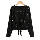 Sweet Young Women Black Color Slimming Pattern Casual T-shirt