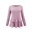 Sweet Young Women Solid Color Flouncing Hemline Autumn Winter Bottoming Blouse