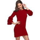 TIY Clothing Unique Flare Sleeves Design Fashion Solid Color Knitted Dress TIY