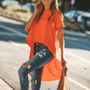 Unique High-low Hemline Women Loose Pattern Plain Color Blouse