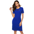 Unique Hollowed Design Solid Color Short-sleeve Elegant Women Dress
