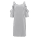 Unique Plain Color Ruffled Cool-shoulder Casual Loose Dress