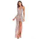 Unique Rose Gold Color Sequin Design Women Maxi Evening Slip Dress