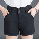 Unique Wavy Design High-waisted Solid Color Casual Shorts