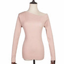 TIY Clothing Unique Women Oblique Shoulder Long-sleeve Solid Color Knitwear TIY