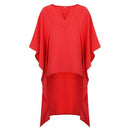 V Neck Dolman���Sleeve High-low Hemline Design Women Bright Color Chiffon Top