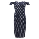 TIY Clothing Vintage Elegance Off-shoulder Polka Dot Printed Midi Length Dress TIY