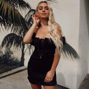 TIY Clothing Vintage Square Neck Frill Puff Sleeve Unique Lace Up Design Mini Dress TIY