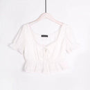 TIY Clothing Vintage Square Neck Puff Sleeve Ruffled Embroidery Design Crop Top TIY