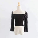 TIY Clothing Vintage Style Women Square Neck Puff Sleeve Figure Flattering Blouses TIY