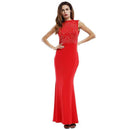 Women Sleeveless Solid Color Rhinestone Tight Long Length Slimming Party Dress