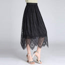 Women Solid Color Double Layer Irregular Hemline Lace Skirt