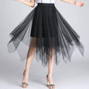 Women Solid Color Double Layer Irregular Hemline Mesh Skirt