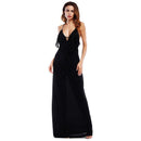 Women Solid Color Elegant Style Deep V Neck Tassel Long Length Cocktail Party Dress
