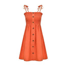 Women Solid Color Single-breasted Stretch Spaghetti Strap Dress
