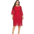 Women Spring Autumn New Design Solid Color High Quality Lace Three-quarter Sleeves Midi Dress