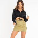 Women Summer Casual Plain Color Belted Skirt