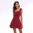 Women Sweet Style Flouncing Sleeveless Solid Color Defined Waist Slim Dress
