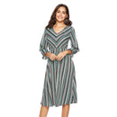 Women V Neck Long-sleeve Stripes Pattern Office Wear Dress