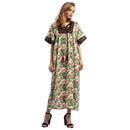 Women Vintage Floral Embroidered Short Sleeves Maxi Dress