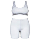 Young Lady Solid Color Elastic Work-out Tank Shorts Set