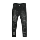 TIY Denim Personalized Irregular Ripped Elastic Slim Fit Black Pencil Jeans TIY
