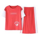 TIY Home Simple Color Blocking Design Women Short-sleeve Cotton Pajamas TIY