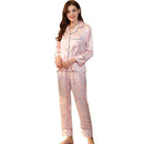Young Women Bright Color Cute Cloud Print Silk-like Pajamas Set