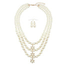 Women Vintage Multilayer Imitation Pearl Beaded Star Pendant Necklace Earrings