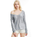 TIY Men Apparel Sexy Deep V Neck Cool Shoulder Solid Color Side-slit Sweater TIY