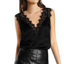 TIY Men Apparel Sexy Lady Deep V Neck Sleeveless Lace Patchwork Silk Tank Tops TIY