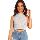 TIY Men Apparel Solid Color Lace Fabric Sleeveless Sexy Women Crop Top TIY