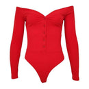 TIY Men Apparel Solid Color Long Sleeves Off-shoulder Design Rib-knit Bodysuits TIY