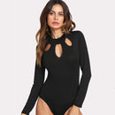 TIY Men Apparel Solid Color Unique Hollow Neckline Long-sleeve Basic Bodysuits TIY