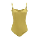 TIY Men Apparel Solid Color Women Frilled Design Strap Bodysuit TIY