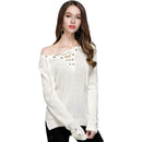 Sweet Lace-up Design Solid Color Young Women Loose Sweater