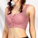 TIY UG Solid Color Unique Buttoned Design Rib-knit Sports Bra TIY