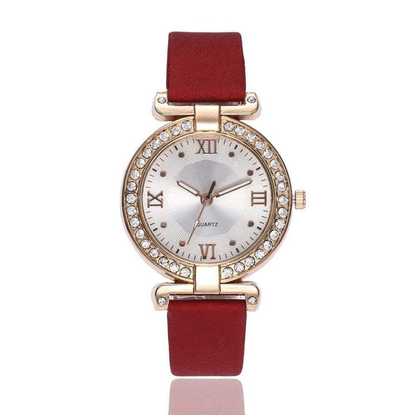 Women's Style Fashion Design Roman Scale Decorated Leather Quartz Watch