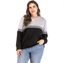 TIY Women Apparel Plump Women Loose Pattern Unique Color Blocking Design Long Sleeves Plus Size Sweatshirt TIY