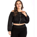 TIY Women Apparel Sexy Women Off-shoulder Design Solid Color Plus Size Long Sleeves Crop Top TIY