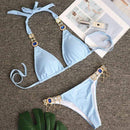 TIY Women Apparel Sexy Women Two-piece Pattern Solid Color Unique Crystal Decor Bikini Set TIY