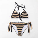 TIY Women Apparel Sexy Women Vintage Stripes Print Self Tie Bikini Swimwear TIY